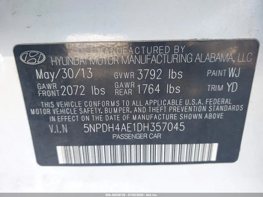 2013 HYUNDAI ELANTRA GLS