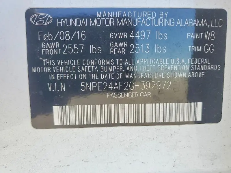 2016 HYUNDAI SONATA SE  