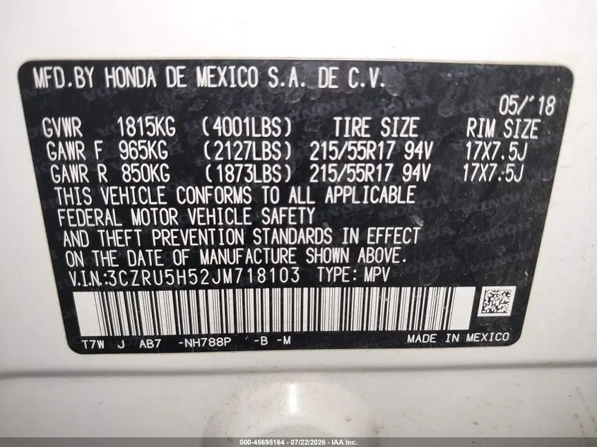2018 HONDA HR-V EX