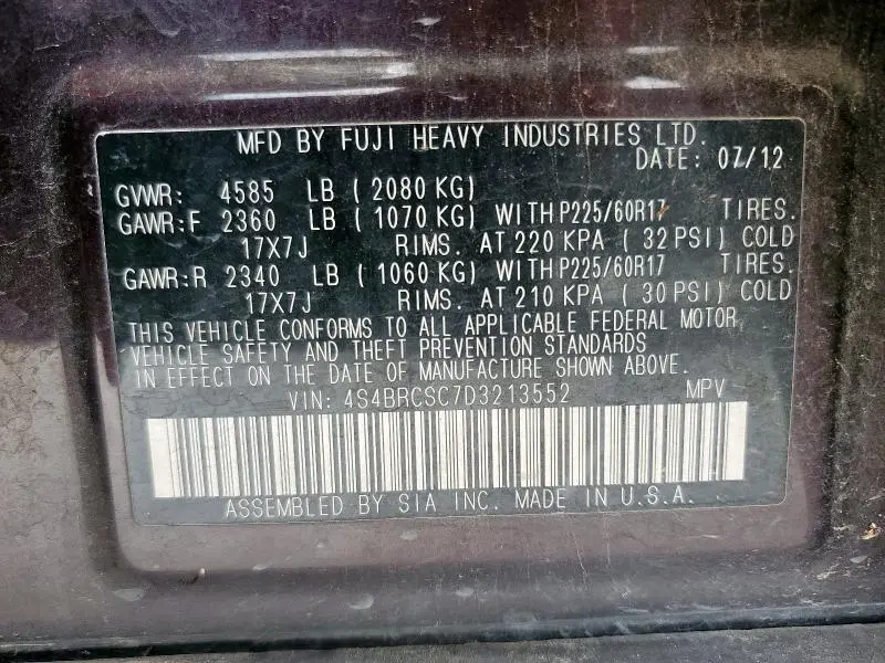 2013 SUBARU OUTBACK 2.5I LIMITED