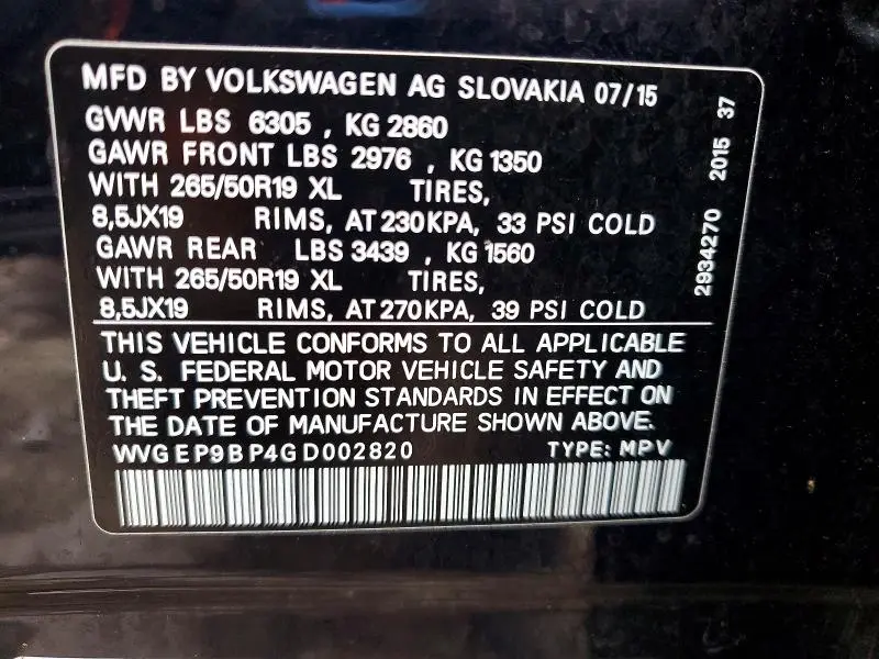 2016 VOLKSWAGEN TOUAREG TDI  