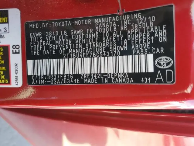 2011 TOYOTA COROLLA BASE  
