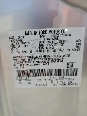 2011 FORD F150 SUPER CAB  