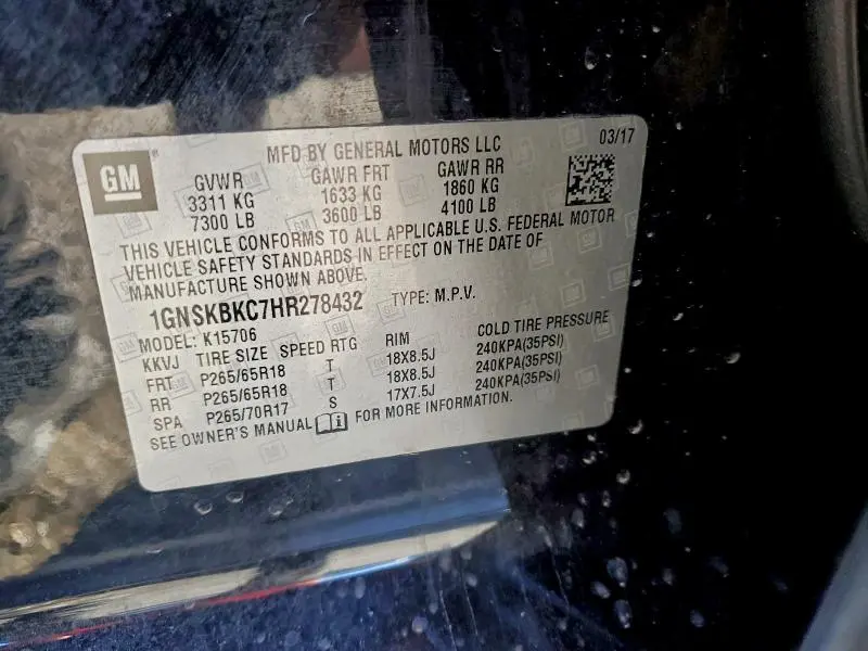 2017 CHEVROLET TAHOE K1500 LT  