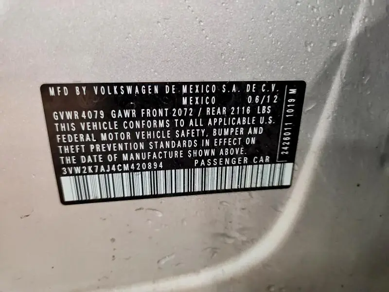 2012 VOLKSWAGEN JETTA BASE  