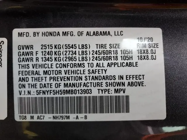 2021 HONDA PILOT EXL  