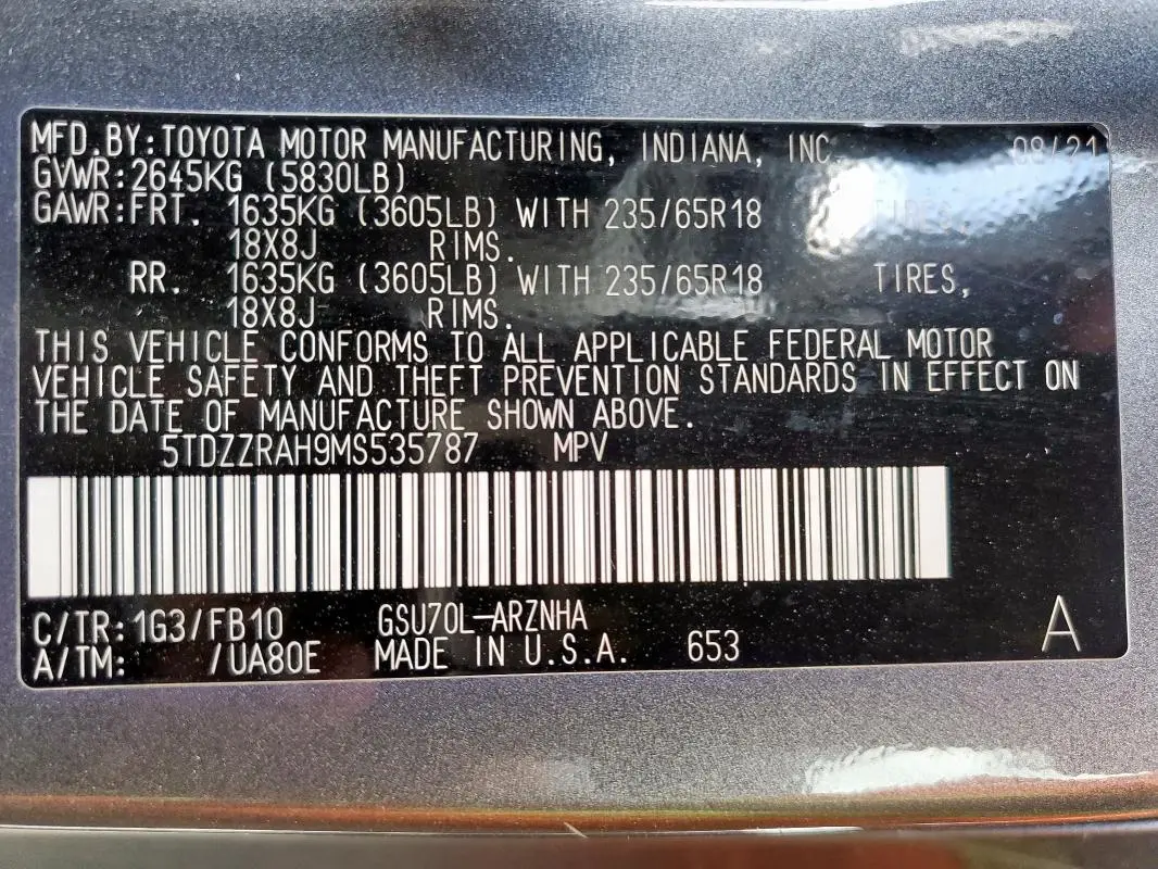 2021 TOYOTA HIGHLANDER L  