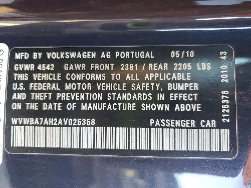 2010 VOLKSWAGEN EOS TURBO  