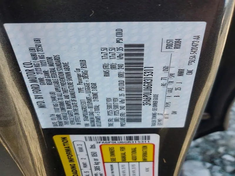 2016 FORD FUSION SE HYBRID  