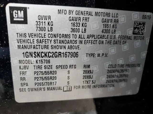 2016 CHEVROLET TAHOE K1500 LTZ  