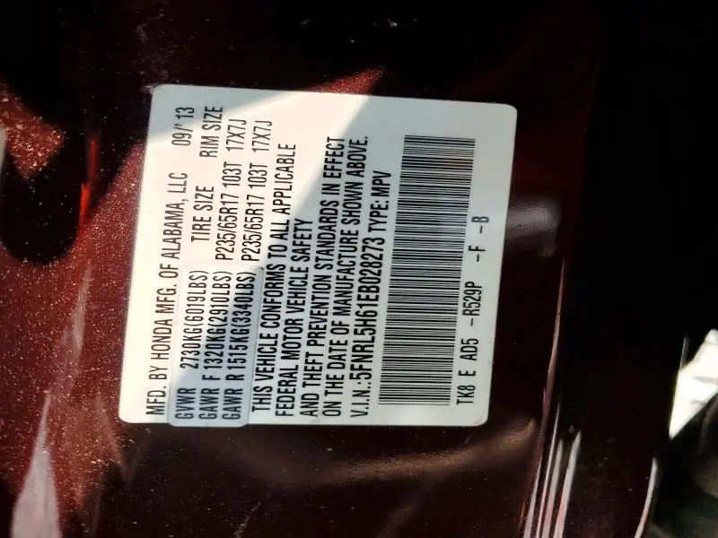 2014 HONDA ODYSSEY EXL  