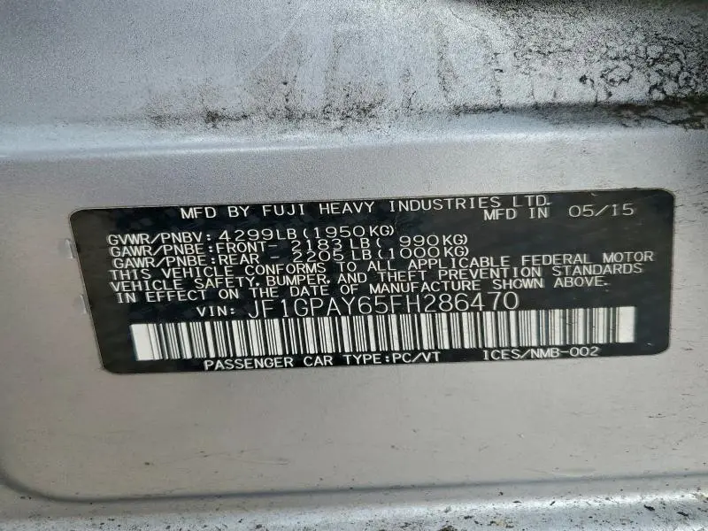 2015 SUBARU IMPREZA SPORT  