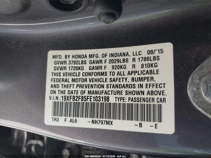 2015 HONDA CIVIC EX
