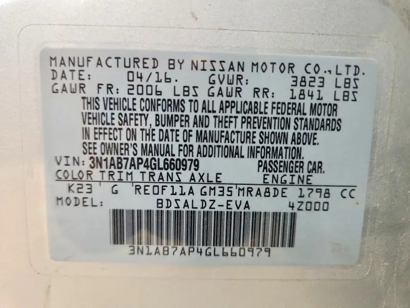 2016 NISSAN SENTRA SV  