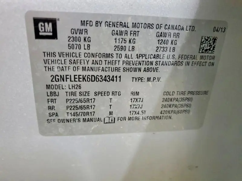 2013 CHEVROLET EQUINOX LT  