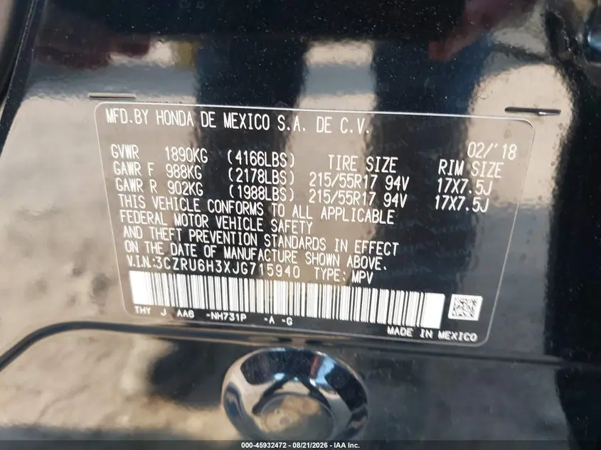 2018 HONDA HR-V LX