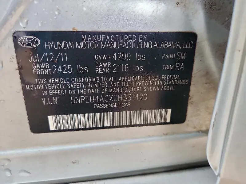 2012 HYUNDAI SONATA GLS  