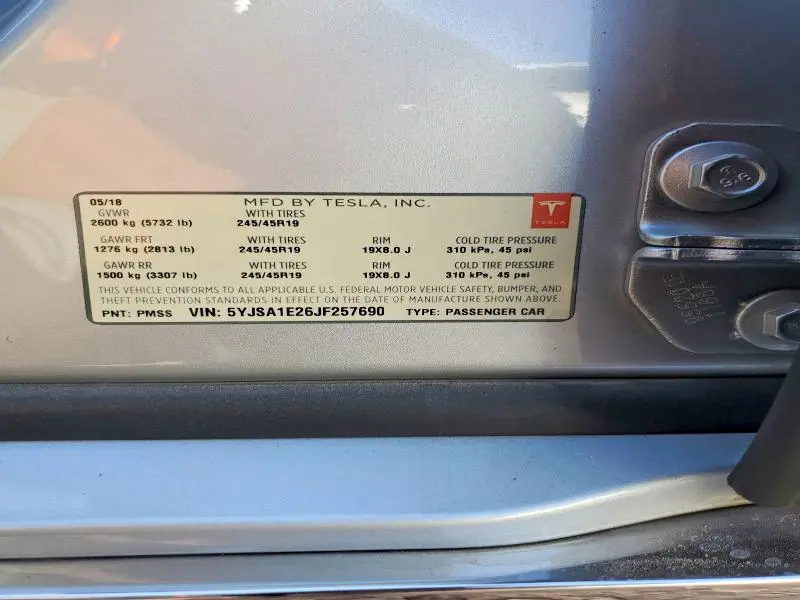 2018 TESLA MODEL S   
