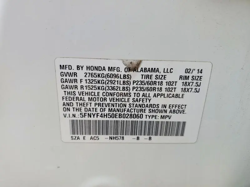 2014 HONDA PILOT EXL  