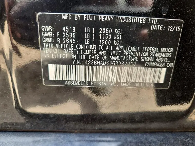2016 SUBARU LEGACY 2.5I PREMIUM  
