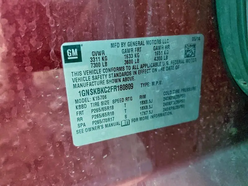 2015 CHEVROLET TAHOE K1500 LT  