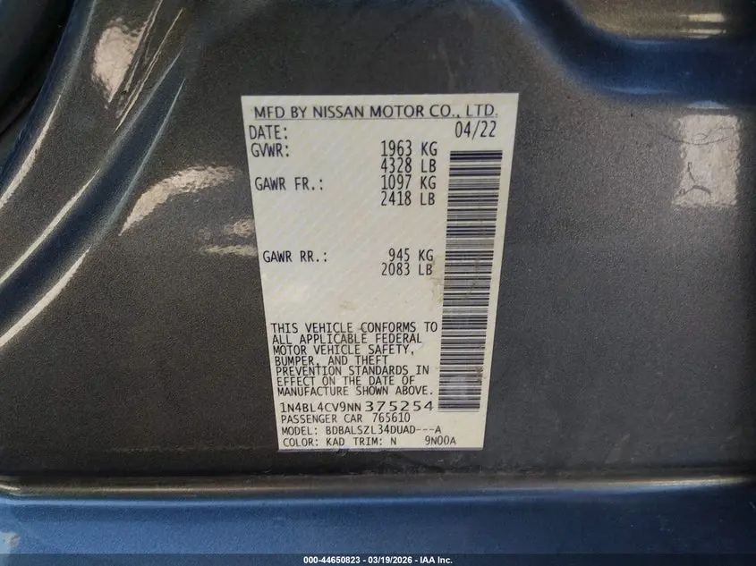 2022 NISSAN ALTIMA SR FWD