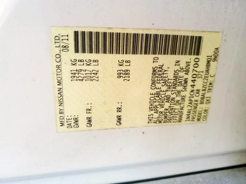 2012 NISSAN ALTIMA BASE  