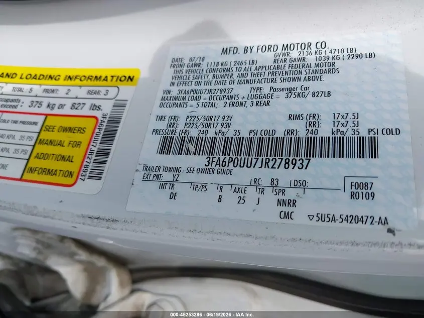 2018 FORD FUSION HYBRID S