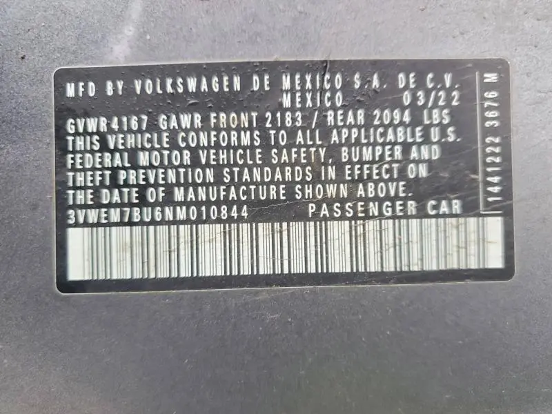 2022 VOLKSWAGEN JETTA SE  
