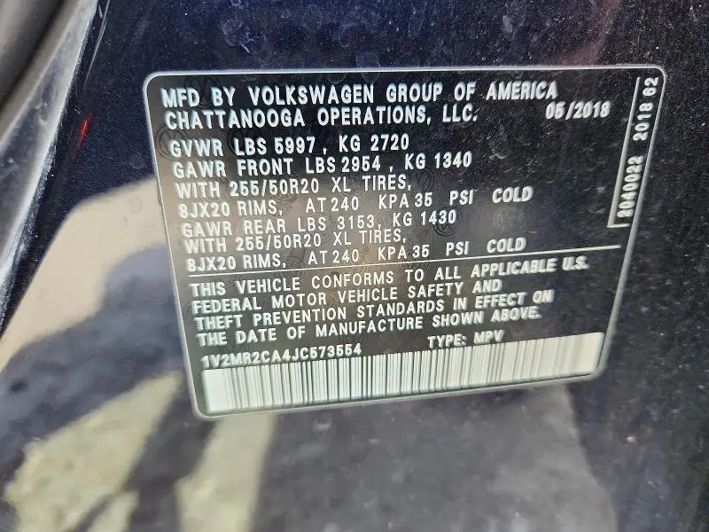 2018 VOLKSWAGEN ATLAS SEL  