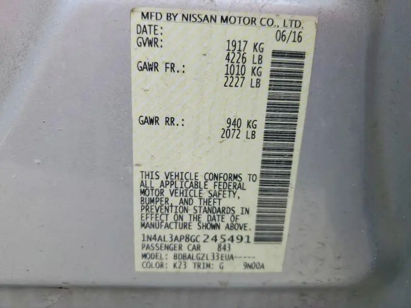 2016 NISSAN ALTIMA 2.5 S  