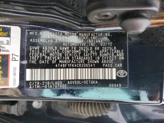 2012 TOYOTA CAMRY BASE  