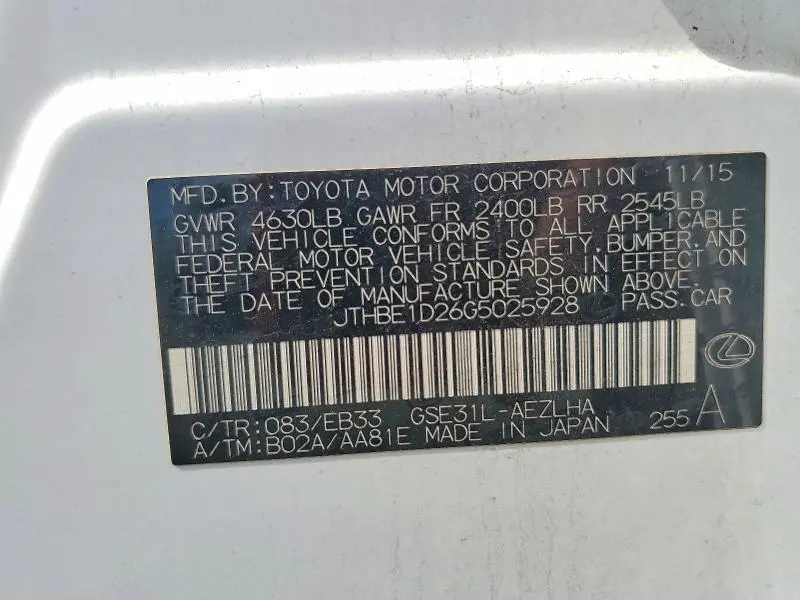 2016 LEXUS IS 350 BASE  