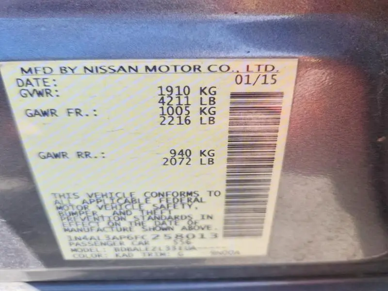 2015 NISSAN ALTIMA 2.5 S  