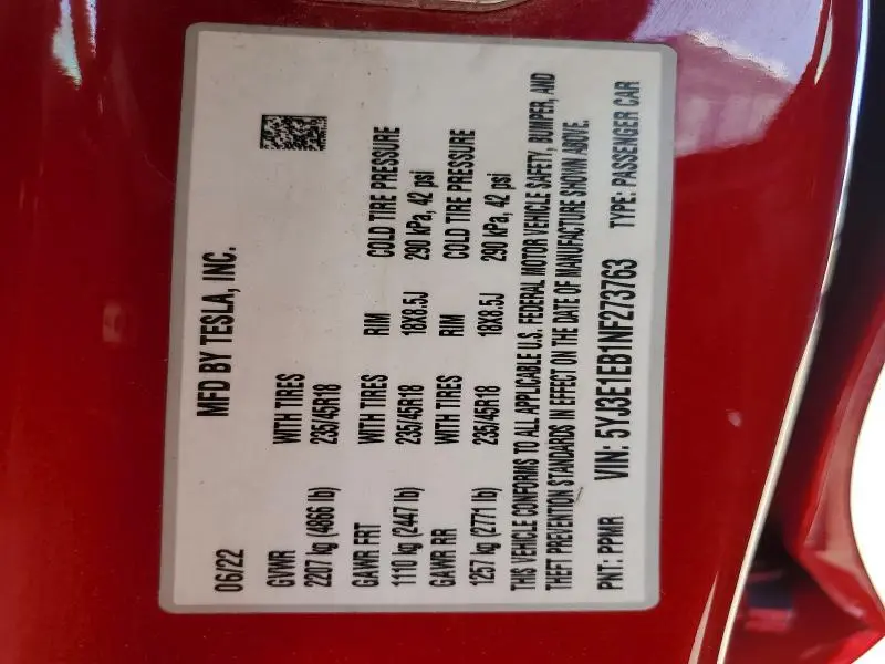 2022 TESLA MODEL 3   