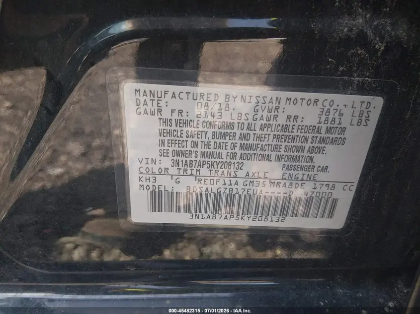 2019 NISSAN SENTRA SL