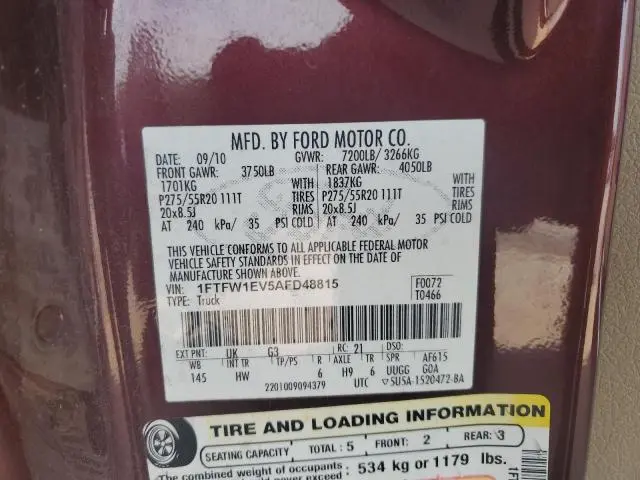 2010 FORD F150 SUPERCREW  