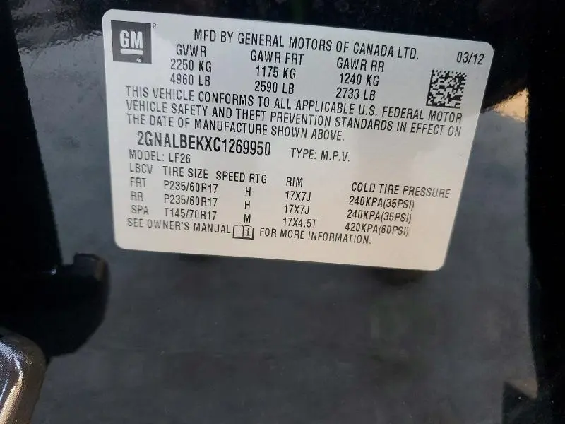 2012 CHEVROLET EQUINOX LS  