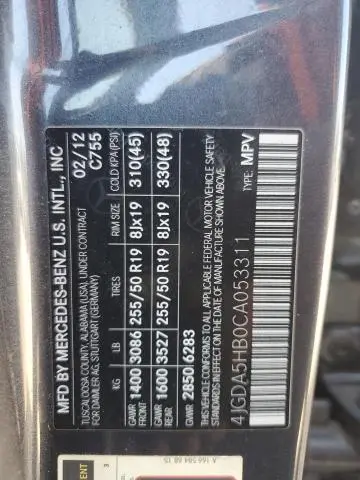 2012 MERCEDES-BENZ ML 350 4MATIC  