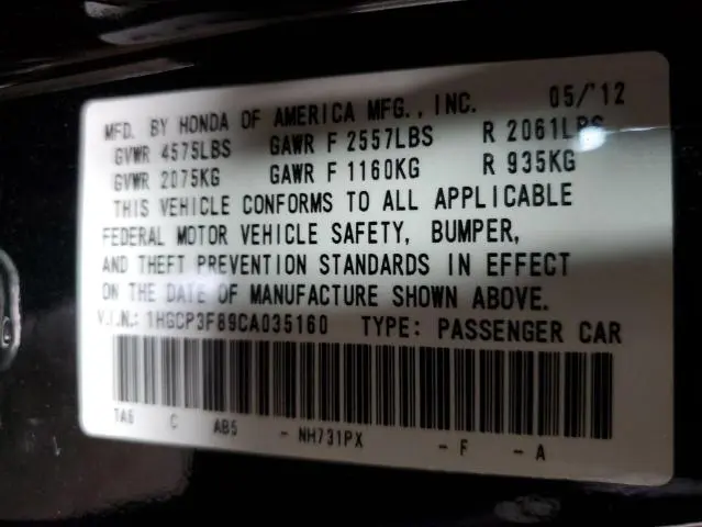 2012 HONDA ACCORD EXL