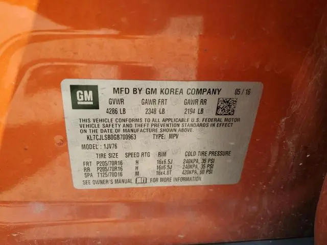 2016 CHEVROLET TRAX 1LT