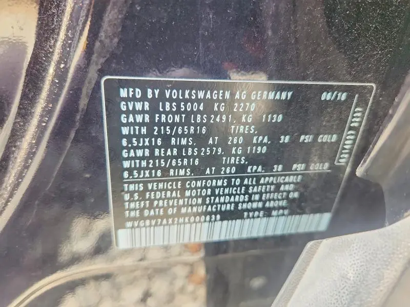 2017 VOLKSWAGEN TIGUAN S  