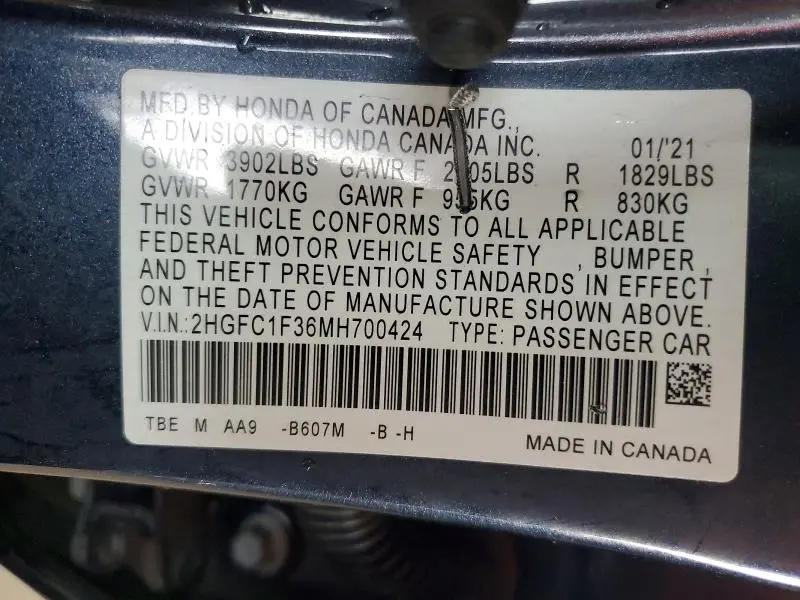 2021 HONDA CIVIC EX  