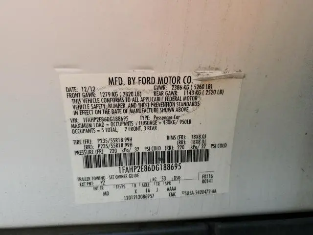 2013 FORD TAURUS SEL  