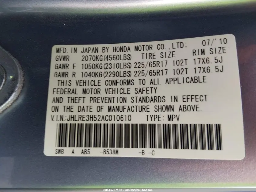 2010 HONDA CR-V EX