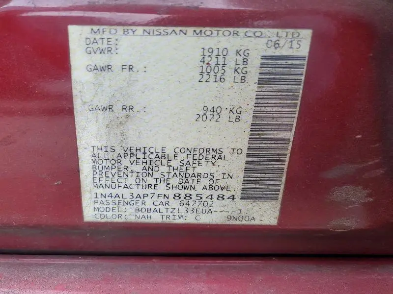 2015 NISSAN ALTIMA SL  