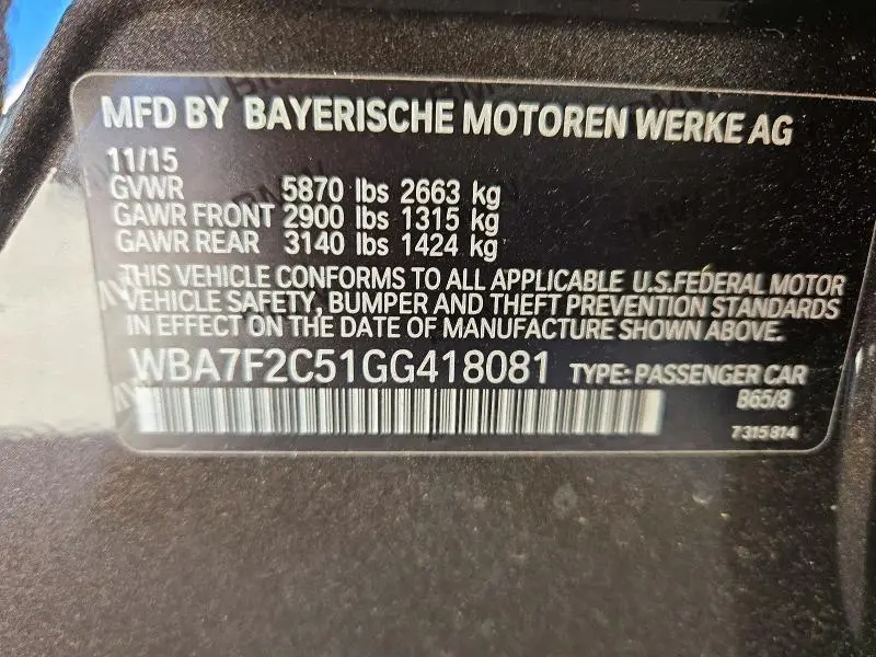2016 BMW 750 XI  