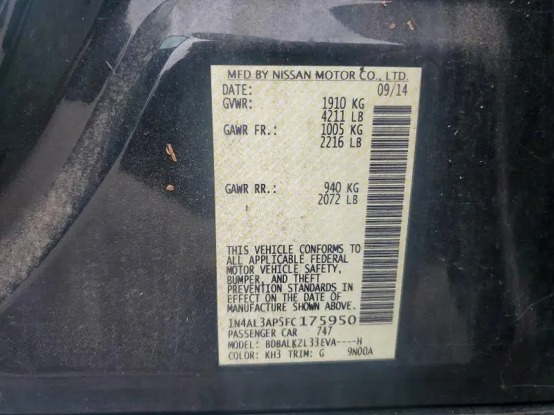 2015 NISSAN ALTIMA 2.5 SV  