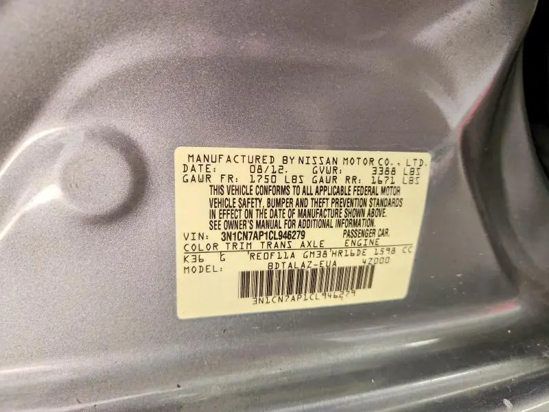 2012 NISSAN VERSA 1.6 S  