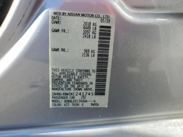 2019 NISSAN ALTIMA S  